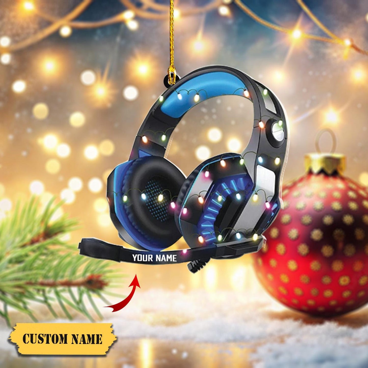 Personalized Gaming Head Phones Light Christmas Ornament, Custom Name Gamer Xmas Ornament ON0979