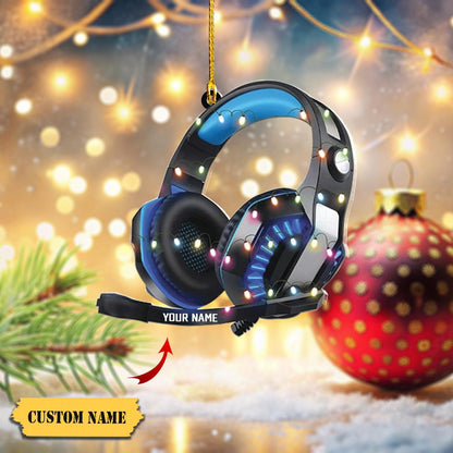 Personalized Gaming Head Phones Light Christmas Ornament, Custom Name Gamer Xmas Ornament ON0979