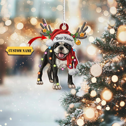 Personalized Boston Terrier Light Christmas Ornament, Custom Name Boston Terrier Ornament ON1355