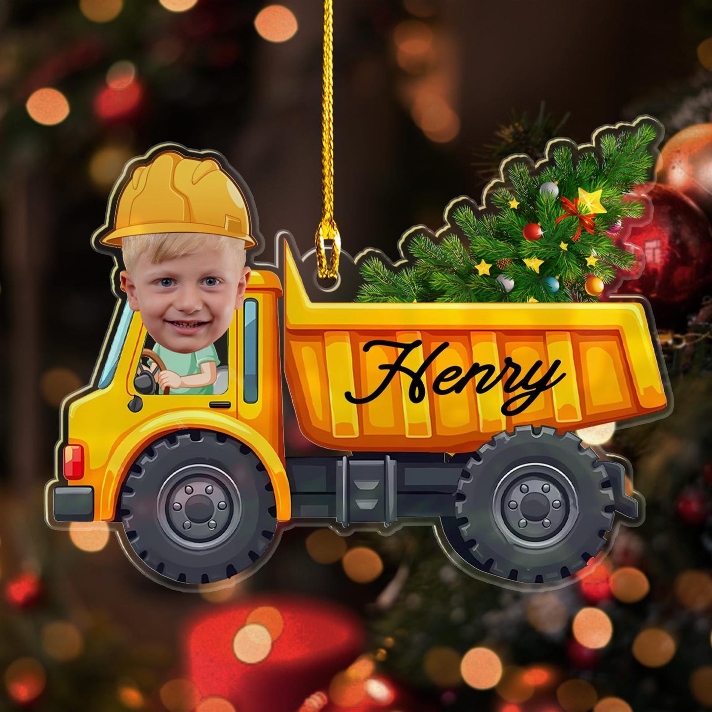 Custom Photo Face Truck Christmas Ornament, Personalized Child's Truck Photo Ornament With Name ON0951