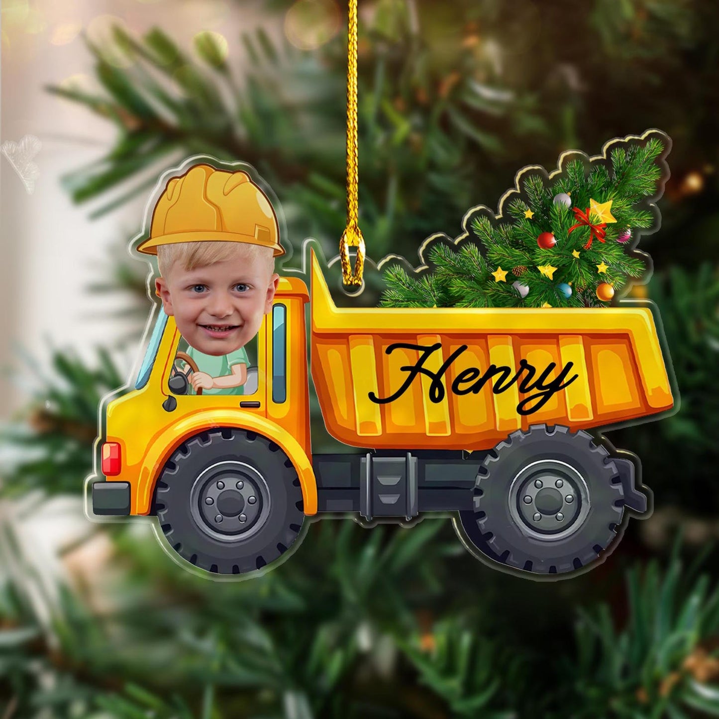 Custom Photo Face Truck Christmas Ornament, Personalized Child's Truck Photo Ornament With Name ON0951