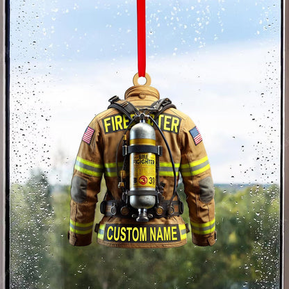 Personalized American Firefighter Uniform Ornament, Custom Name Fireman Christmas Ornament ON0926