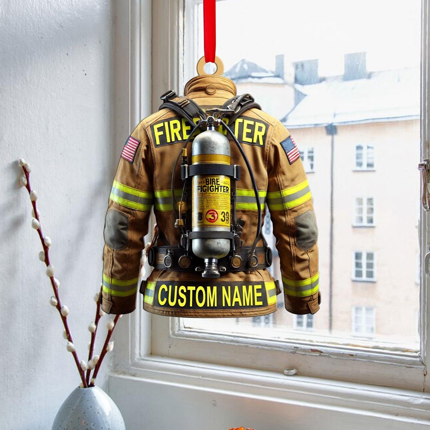 Personalized American Firefighter Uniform Ornament, Custom Name Fireman Christmas Ornament ON0926