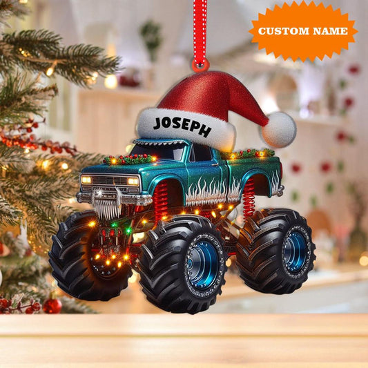 Personalized Monster Truck Christmas Ornament, Custom Name Trucker Ornament ON1331