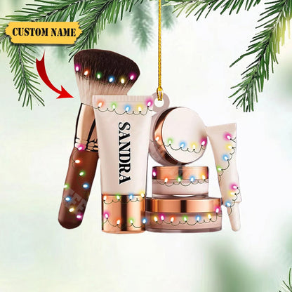 Personalized Set Makeup Christmas Light Ornament, Custom Name Makeup Artist Ornament ON1343