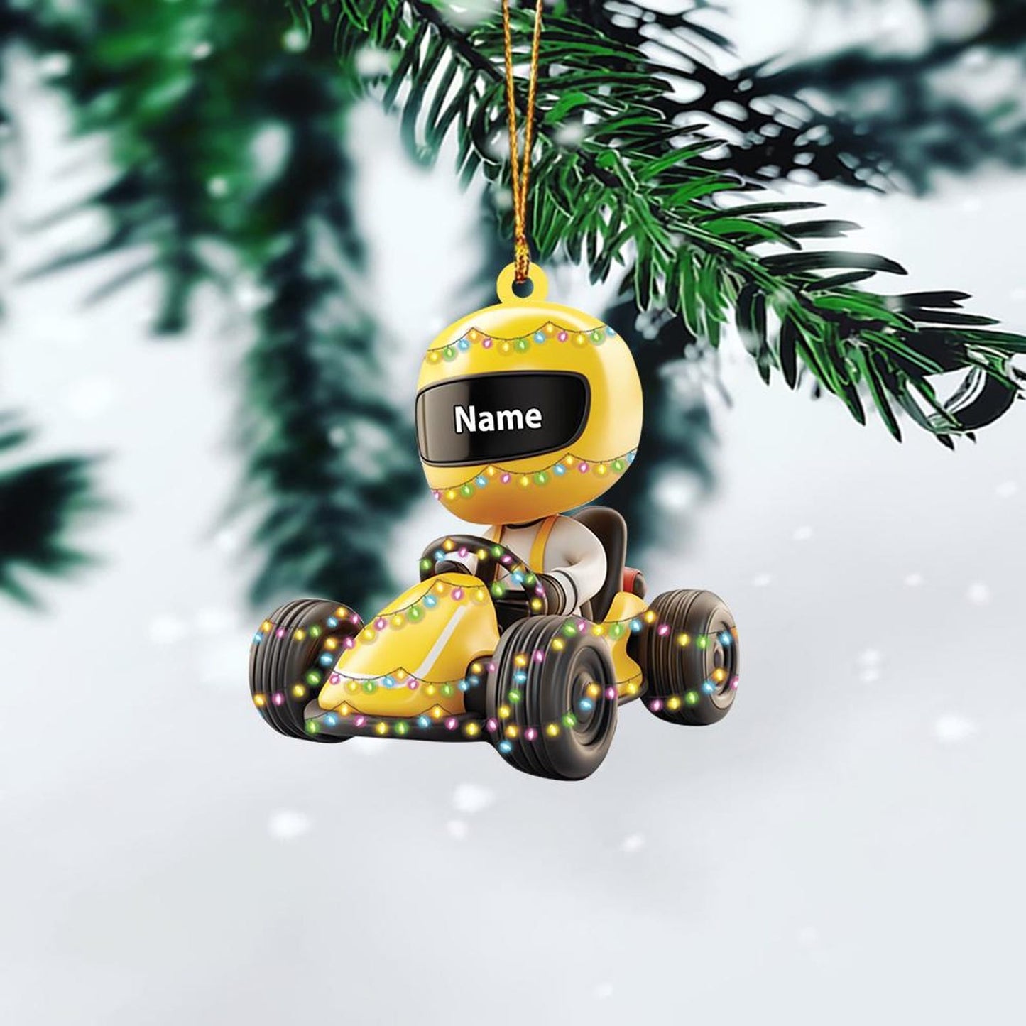 Personalized Go-Kart Racing Christmas Light Ornament, Custom Name Racer Auto Racing Ornament ON1306