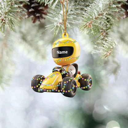 Personalized Go-Kart Racing Christmas Light Ornament, Custom Name Racer Auto Racing Ornament ON1306