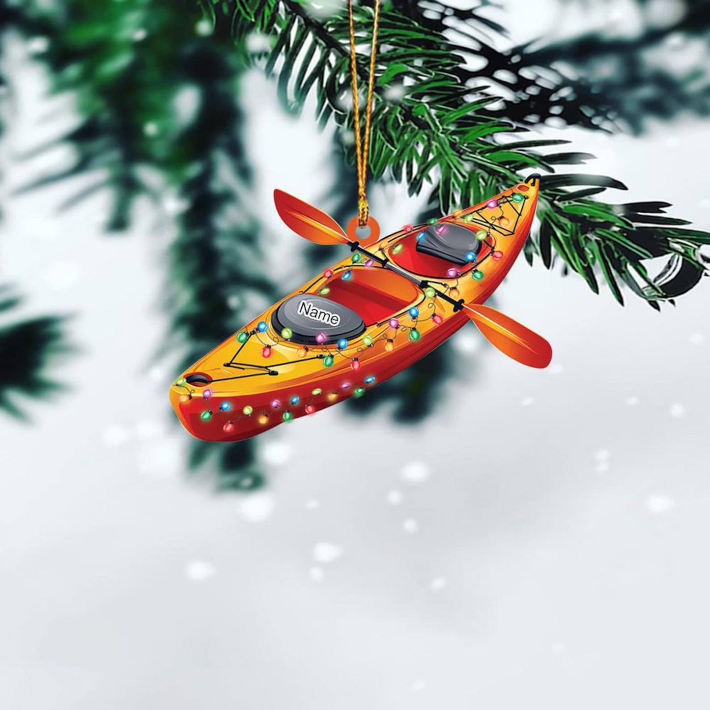 Personalized Kayak Christmas Light Ornament, Custom Name Kayaker Ornament ON1305