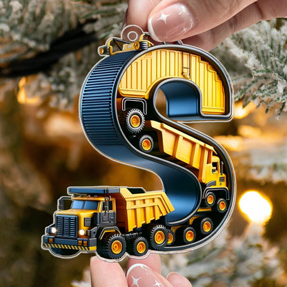 Personalized Construction Vehicle Letter Ornament 2024, Custom Initial Letter Truck Tractor Ornament ON0970