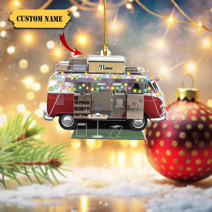 Personalized Camping Van Christmas Lights Ornament, Custom Name Camping Lover Ornament 2024 ON1708