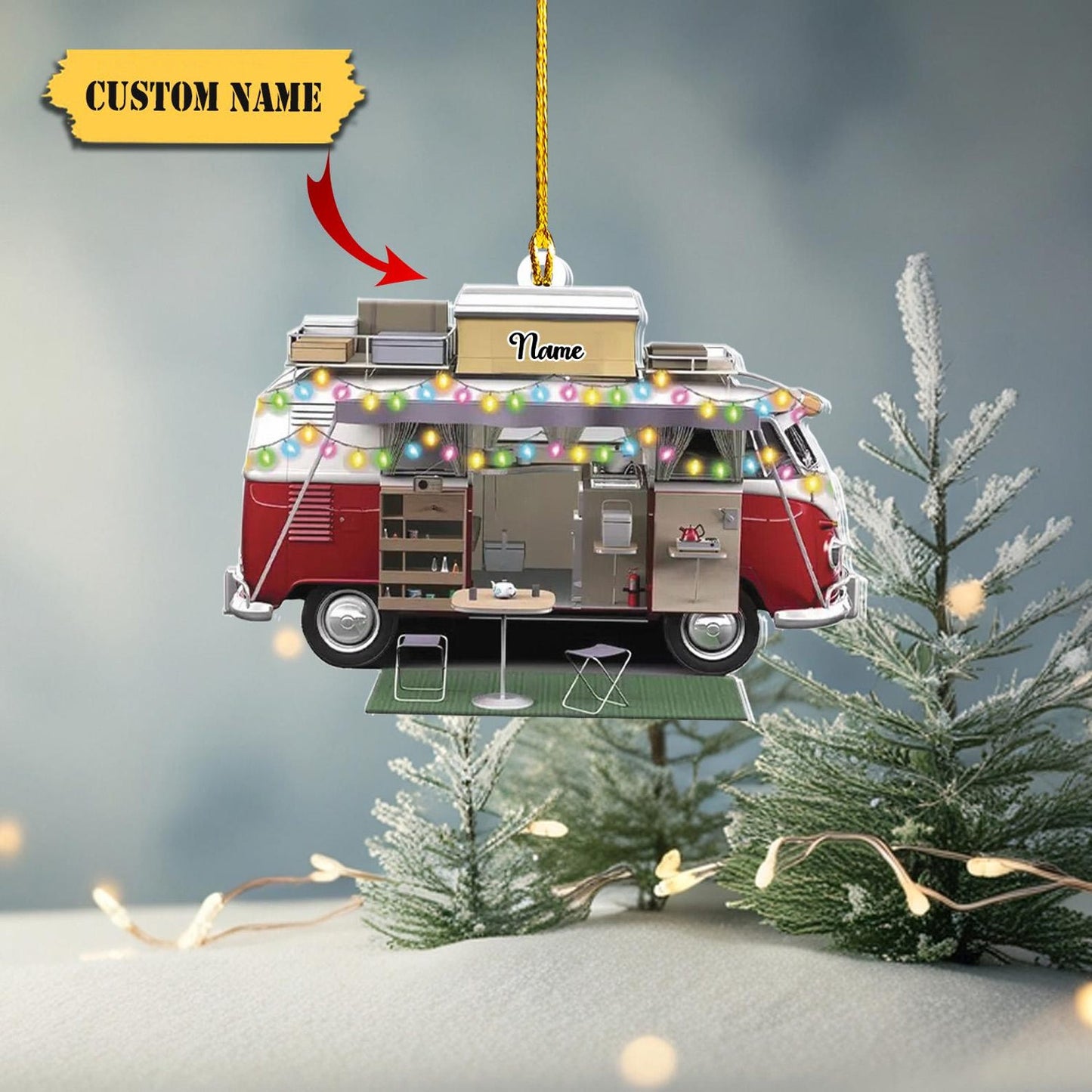 Personalized Camping Van Christmas Lights Ornament, Custom Name Camping Lover Ornament 2024 ON1708