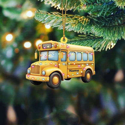 Personalized School Bus Light Christmas Ornament, Custom Name Bus Driver Ornament ON1284