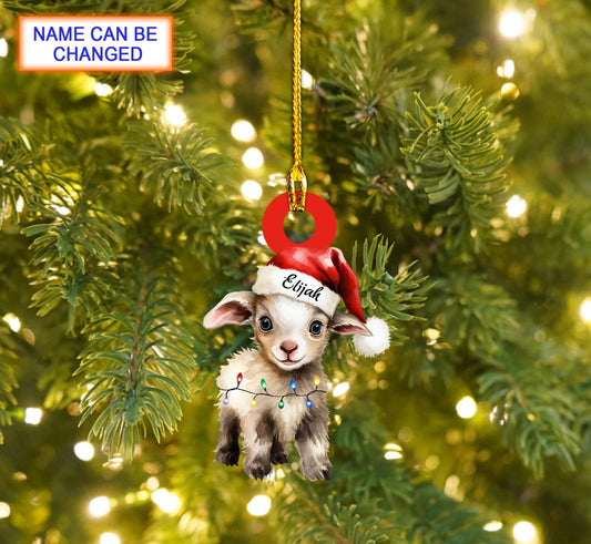 Personalized Cute Goat Christmas Light Ornament, Custom Name Goat Lover Xmas Ornament ON1111