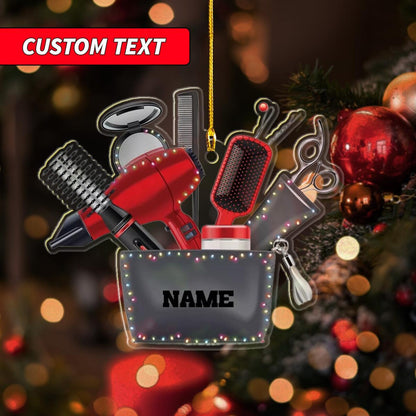 Personalized Hair Stylist Tool Light Christmas Ornament, Custom Name Hairdresser Barber Ornament ON0950