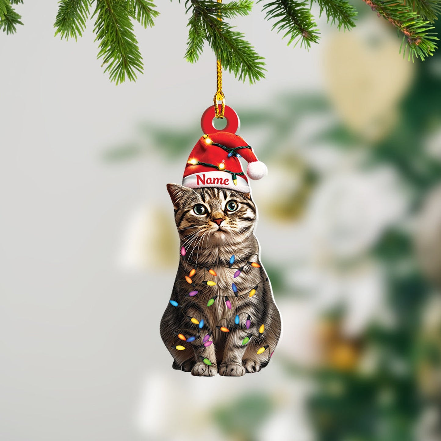 Personalized Tabby Cat Christmas Light Ornament, Custom Name Cat Lover Ornament ON1581