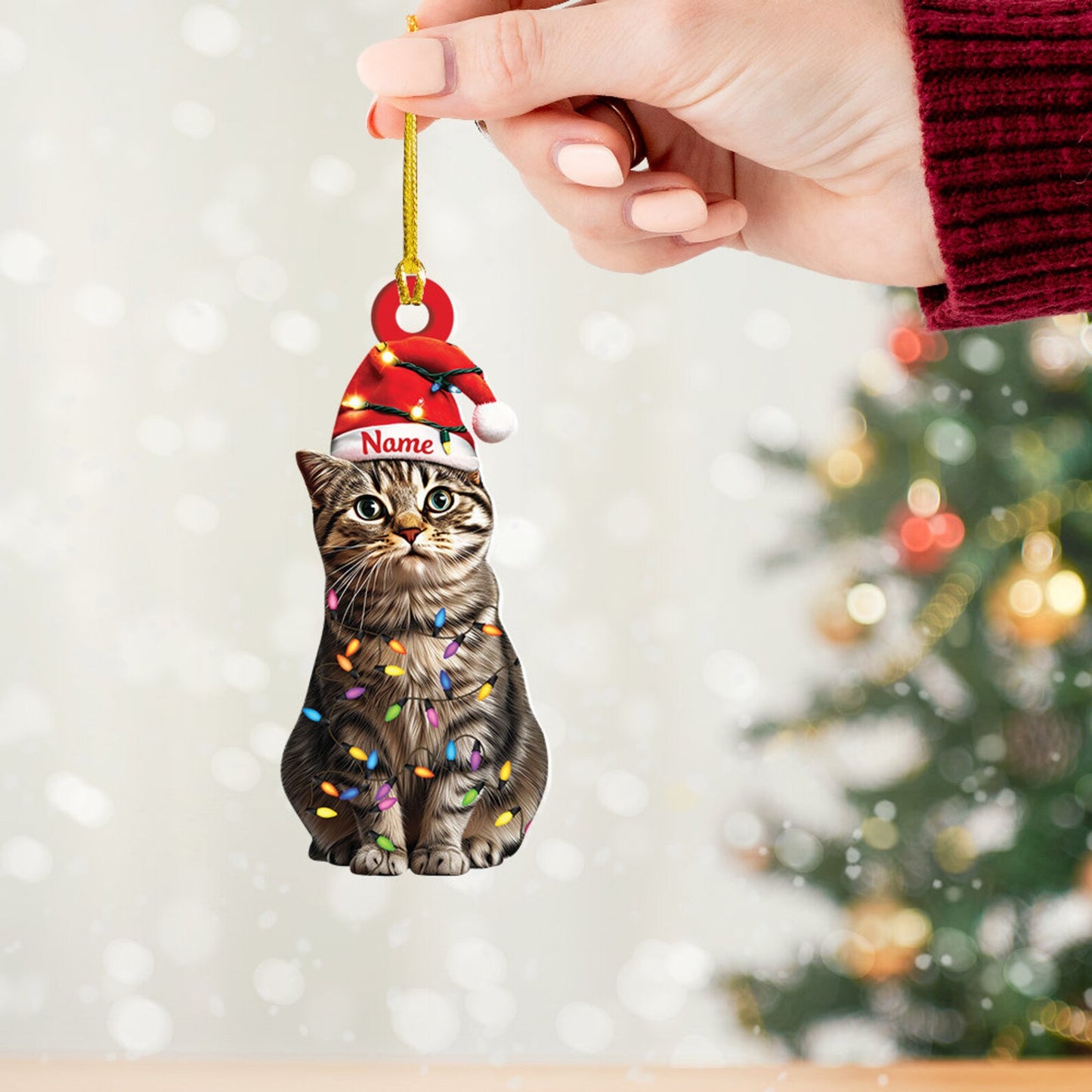 Personalized Tabby Cat Christmas Light Ornament, Custom Name Cat Lover Ornament ON1581