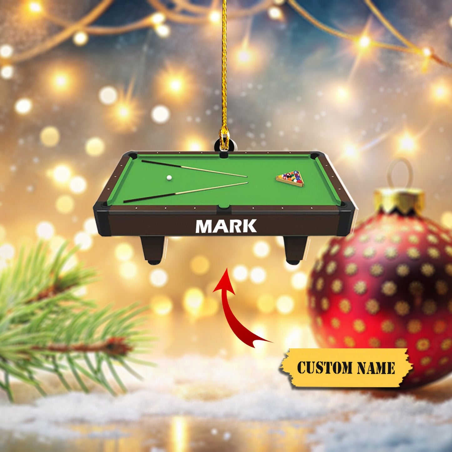 Personalized Billiard Pool Table Christmas Ornament, Custom Name Billiards Player Ornament ON1108