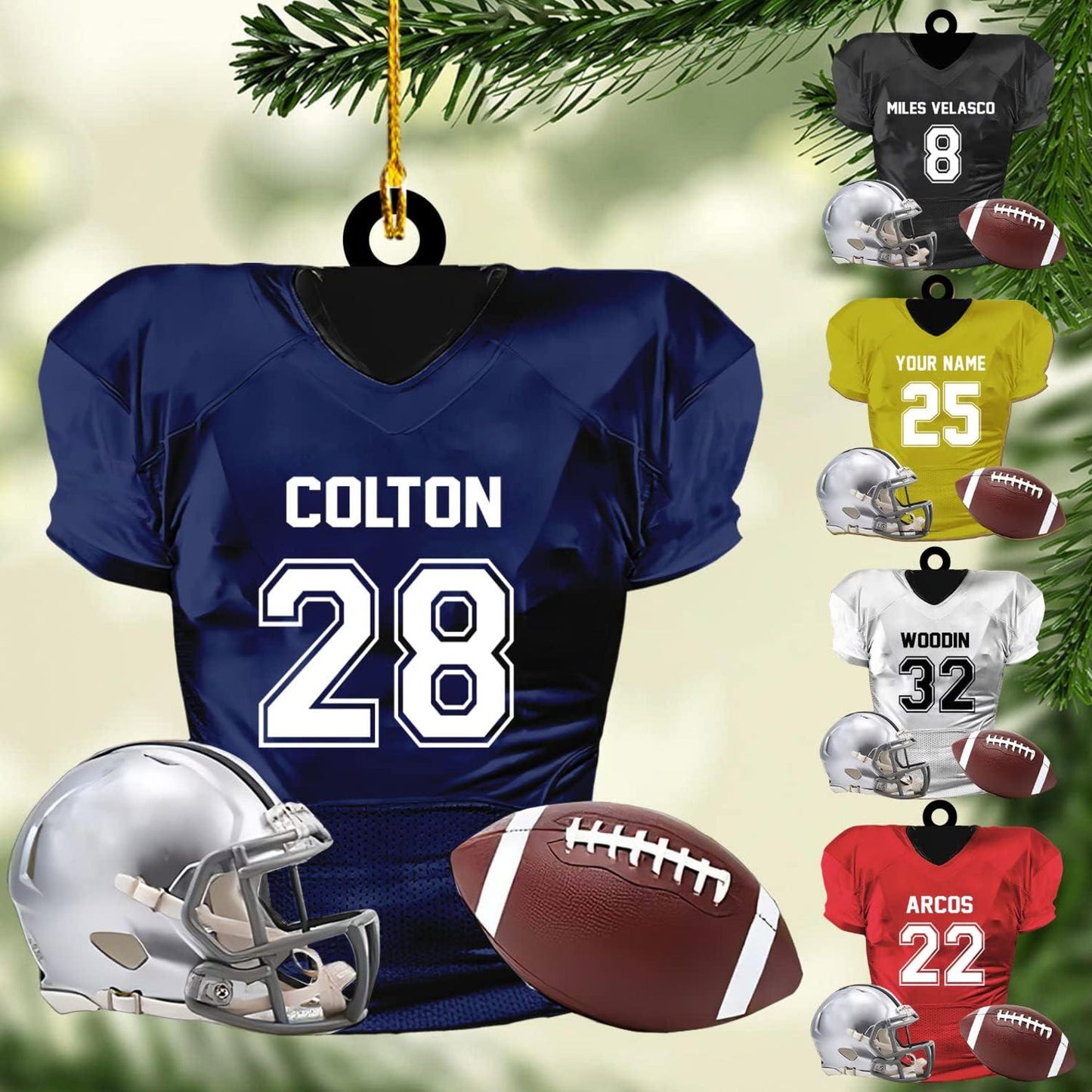 Personalized American Football Jersey Ornament, Custom Football Helmet And Ball Ornament, Custom Name Number Football Player Ornament ON1062