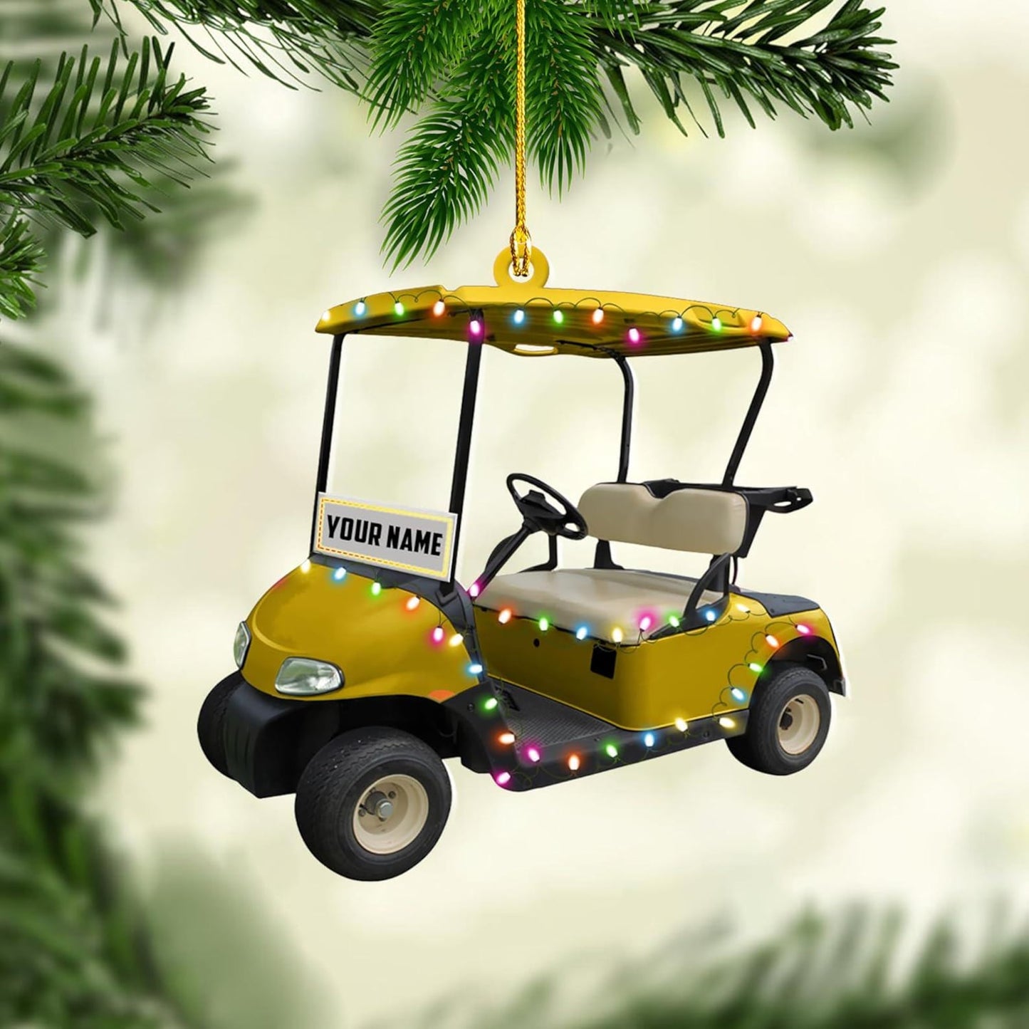 Personalized Golf Cart Light Christmas Ornament, Custom Name Golfer Christmas Ornament 2024 ON1150