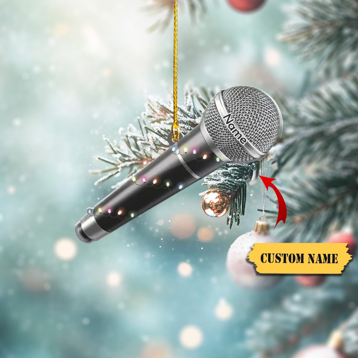 Personalized Microphone Light Christmas Ornament, Custom Name Sing Music Lover Ornament ON0931