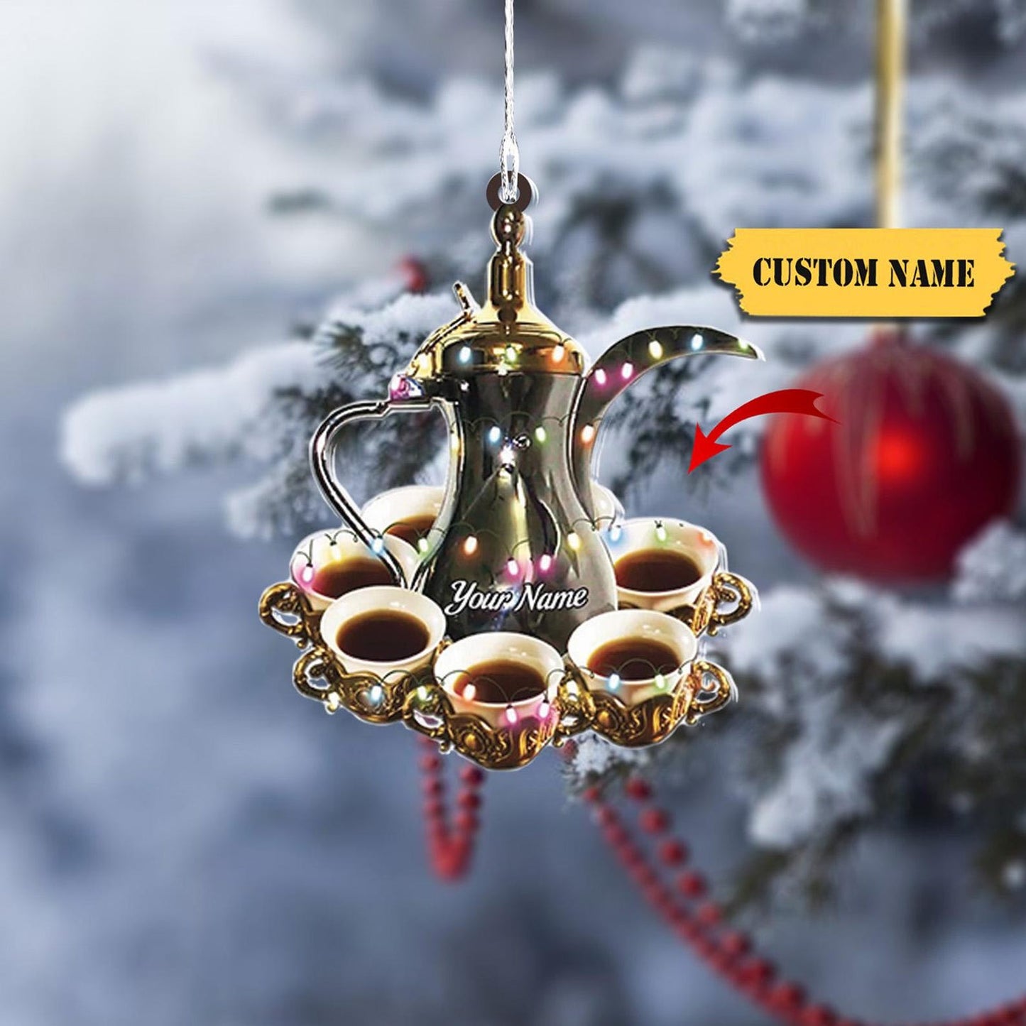 Personalized Arabic Coffee Christmas Light Ornament, Custom Name Coffee Lover Ornament ON1753