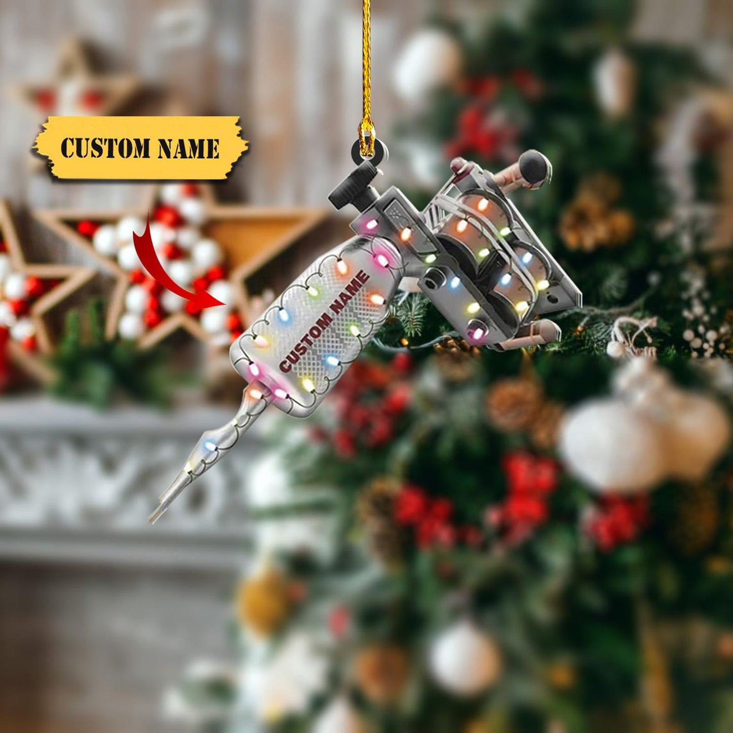 Personalized Machine Tattoo Christmas Light Ornament, Custom Name Tattoo Artist Ornament ON1664