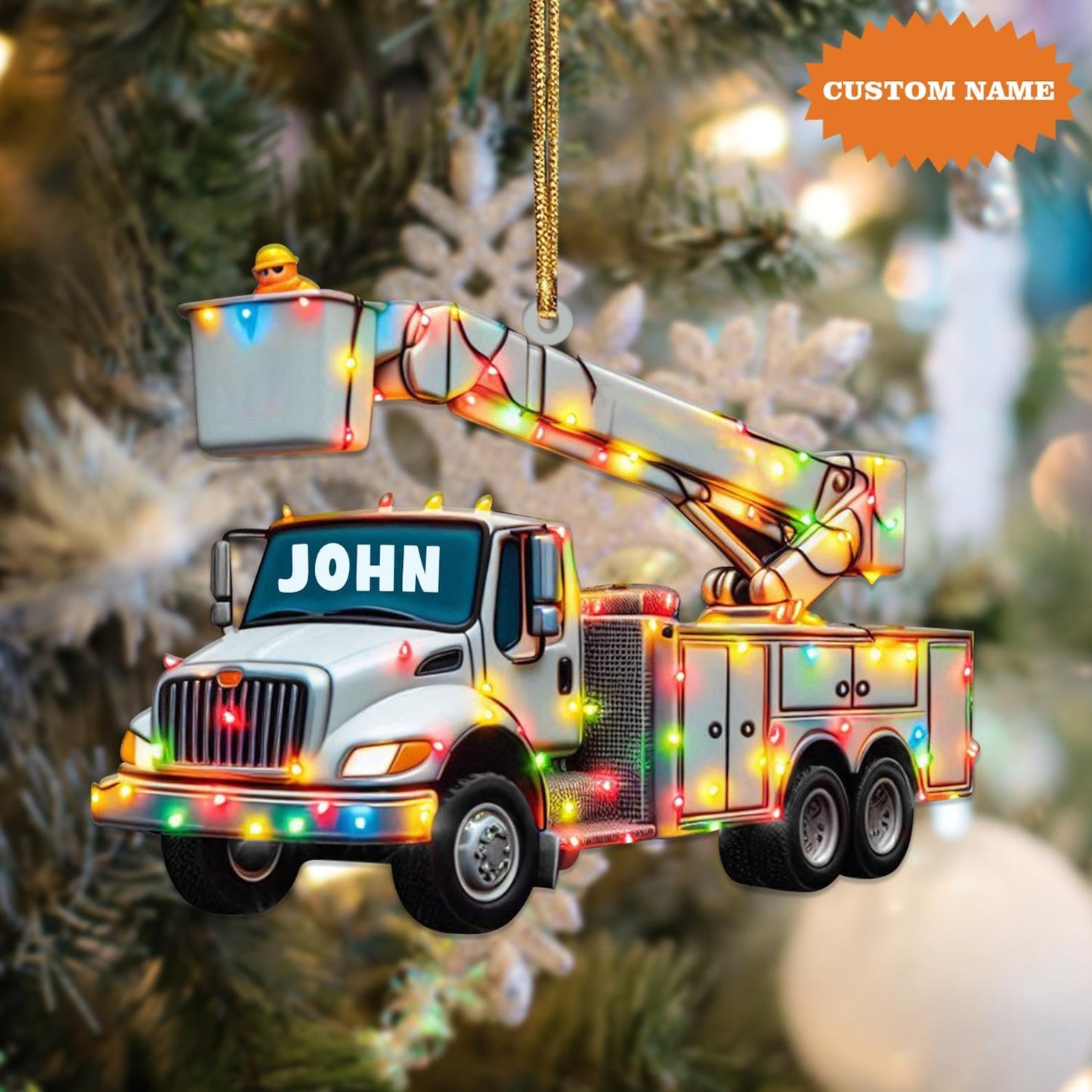 Personalized Lineman Bucket Truck Christmas Ornament, Custom Name Lineman Ornament ON1726