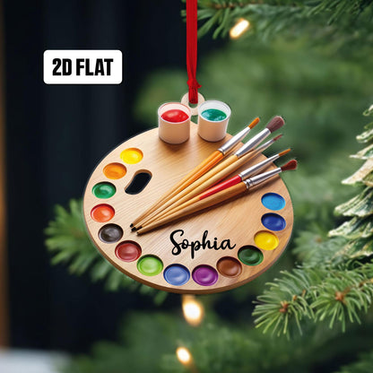 Personalized Painting Palette Christmas Ornament, Custom Name Drawing Artist Ornament ON1487