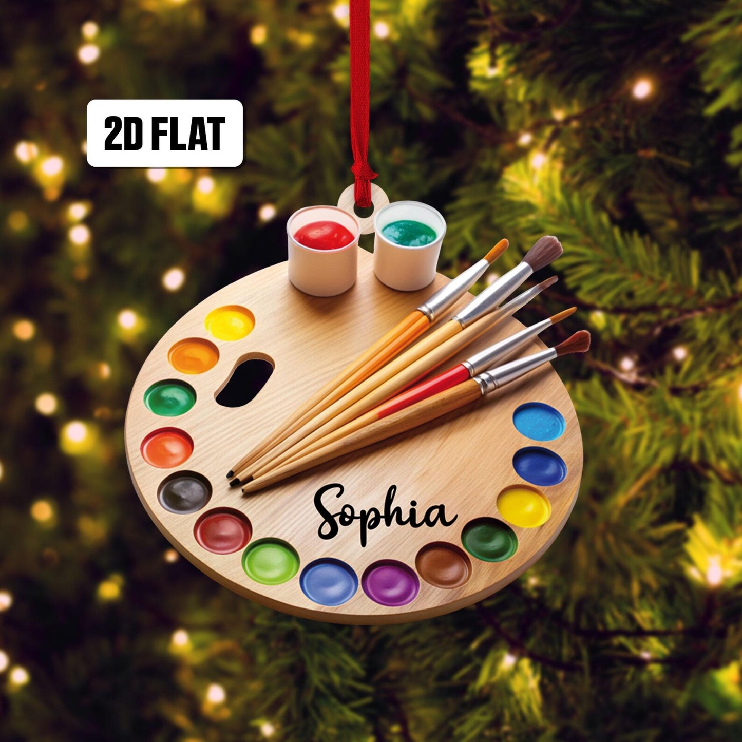 Personalized Painting Palette Christmas Ornament, Custom Name Drawing Artist Ornament ON1487