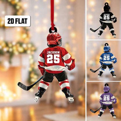 Personalized Kid Hockey Player Ornament, Custom Name Number Hockey Ornament ON1141