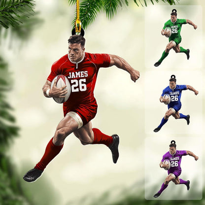 Personalized Rugby Player Christmas Ornament, Custom Name Number For Rugby Player Ornament ON1688