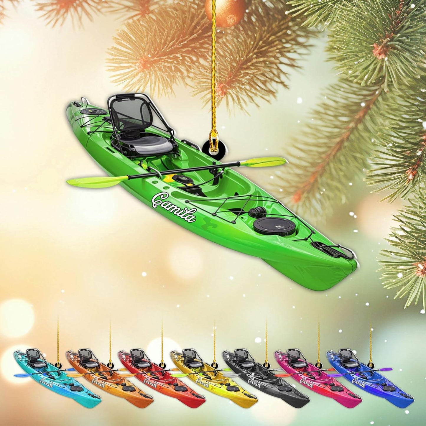 Personalized Kayak Christmas Ornament, Custom Name Water Sports Enthusiasts Ornament ON1691