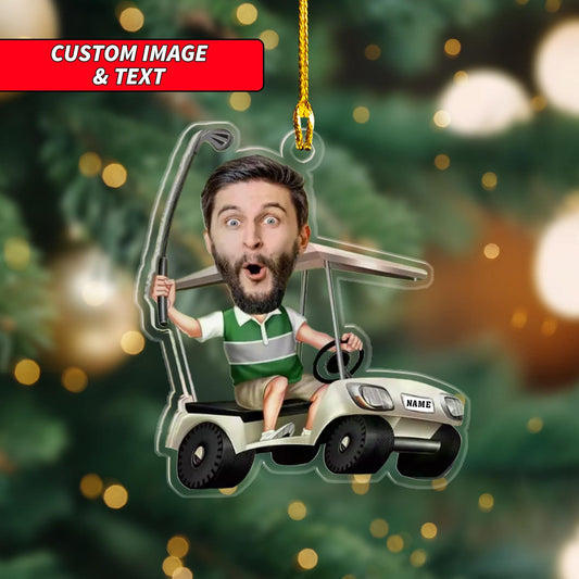 Custom Photo Golfer Ornament, Personalized Golf Cart Christmas Ornament ON1315