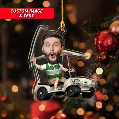 Custom Photo Golfer Ornament, Personalized Golf Cart Christmas Ornament ON1315