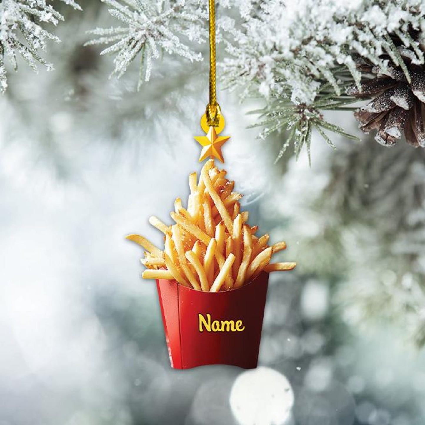 Personalized French Fries Ornament, Custom Name Fast Food Lovers Ornament ON1471