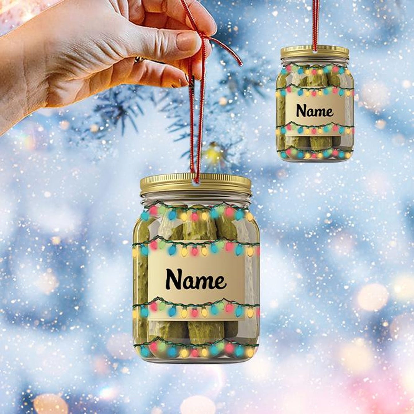 Personalized Pickle Jar Christmas Ornament, Custom Name Pickle Lovers Ornament ON1280