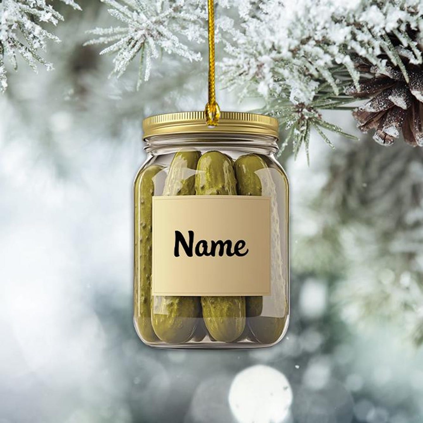 Personalized Pickle Jar Christmas Ornament, Custom Name Pickle Lovers Ornament ON1280