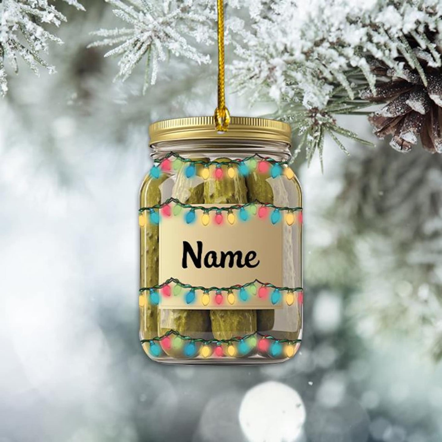 Personalized Pickle Jar Christmas Ornament, Custom Name Pickle Lovers Ornament ON1280