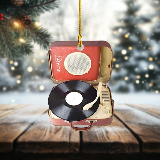 Personalized Vintage Turntable Record Player Ornament, Custom Name Vinyl Record Lovers Ornament ON1363