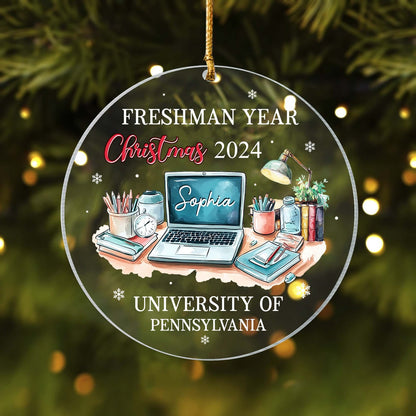 Personalized Freshman Year Christmas 2024 Ornament, Custom First Year At College Ornament, Custom New College Student Ornament ON0894