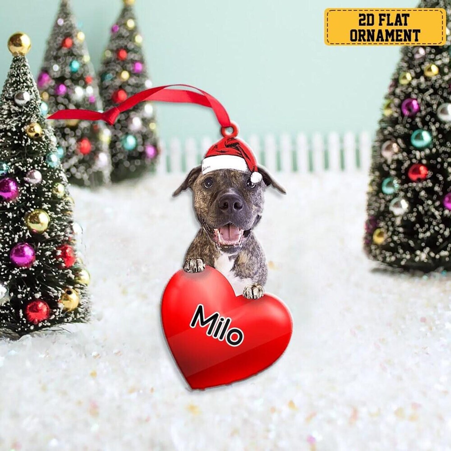 Personalized Brindle Pitbull Heart Christmas Ornament, Custom Name Brindle Pitbull Ornament ON1301