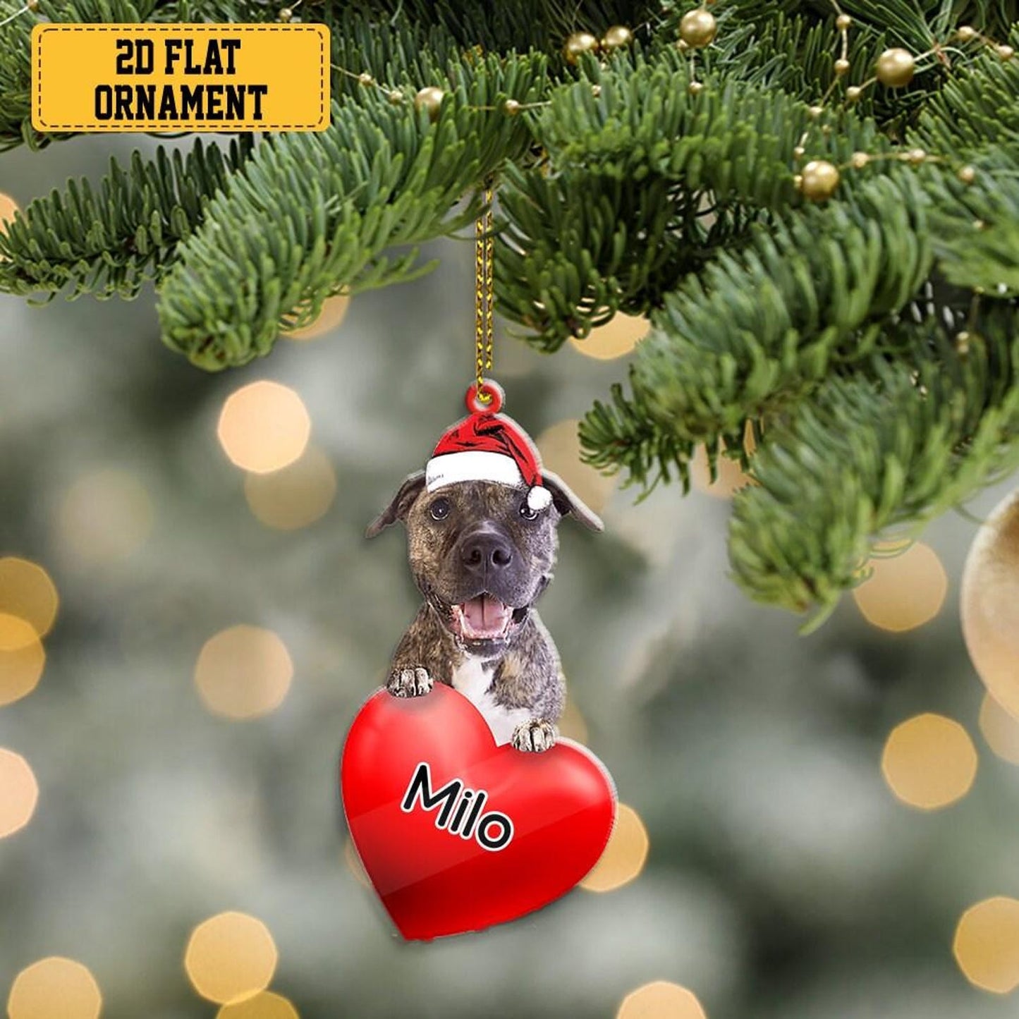 Personalized Brindle Pitbull Heart Christmas Ornament, Custom Name Brindle Pitbull Ornament ON1301