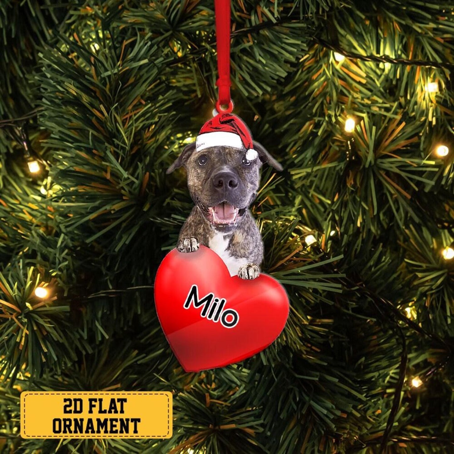 Personalized Brindle Pitbull Heart Christmas Ornament, Custom Name Brindle Pitbull Ornament ON1301