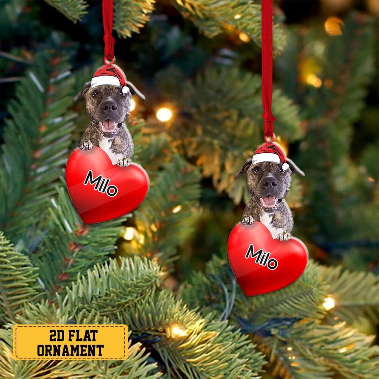 Personalized Brindle Pitbull Heart Christmas Ornament, Custom Name Brindle Pitbull Ornament ON1301