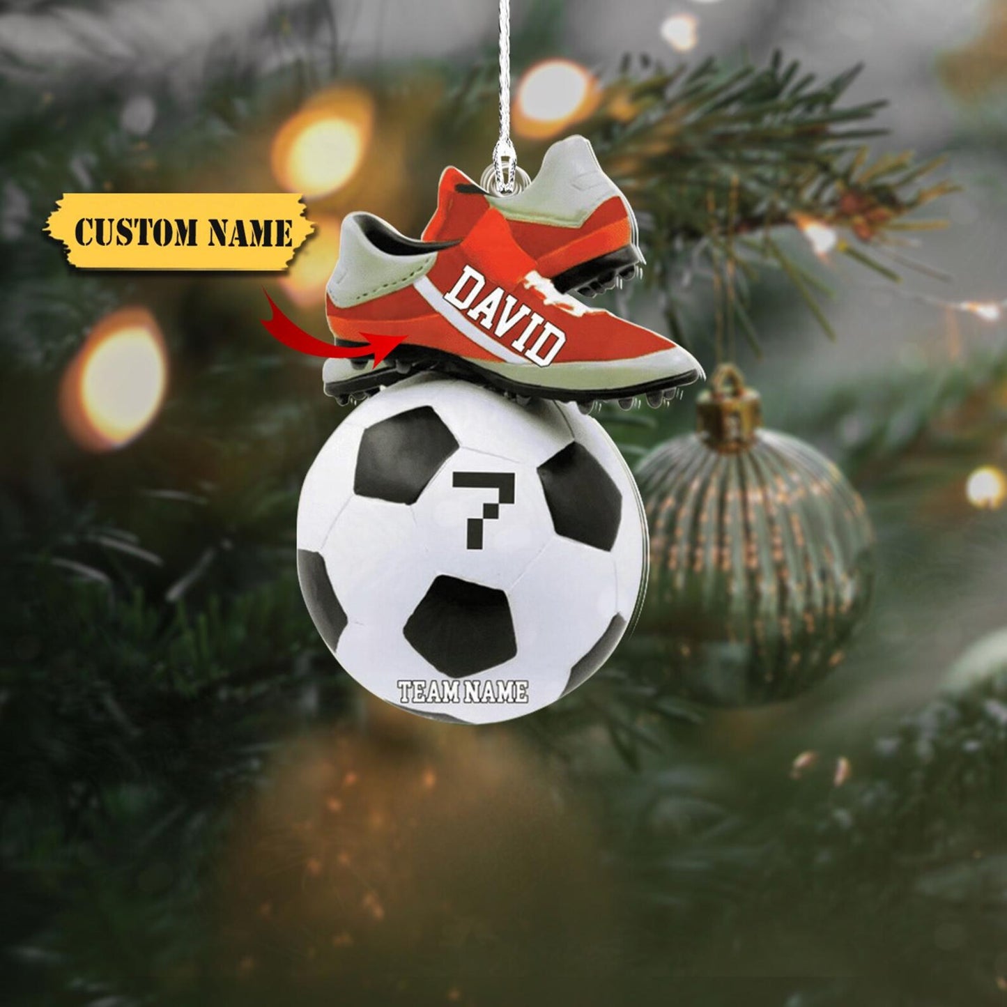 Personalized Soccer Shoes Christmas Ornament 2024, Custom Name Number Soccer Player Ornament ON1337