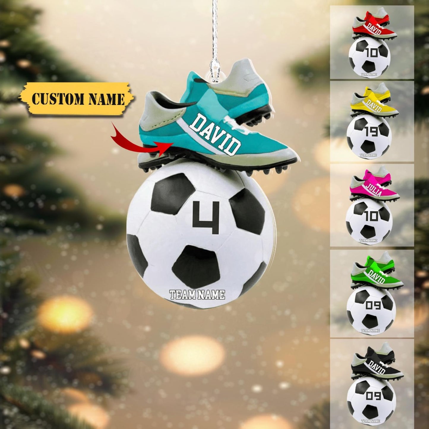 Personalized Soccer Shoes Christmas Ornament 2024, Custom Name Number Soccer Player Ornament ON1337