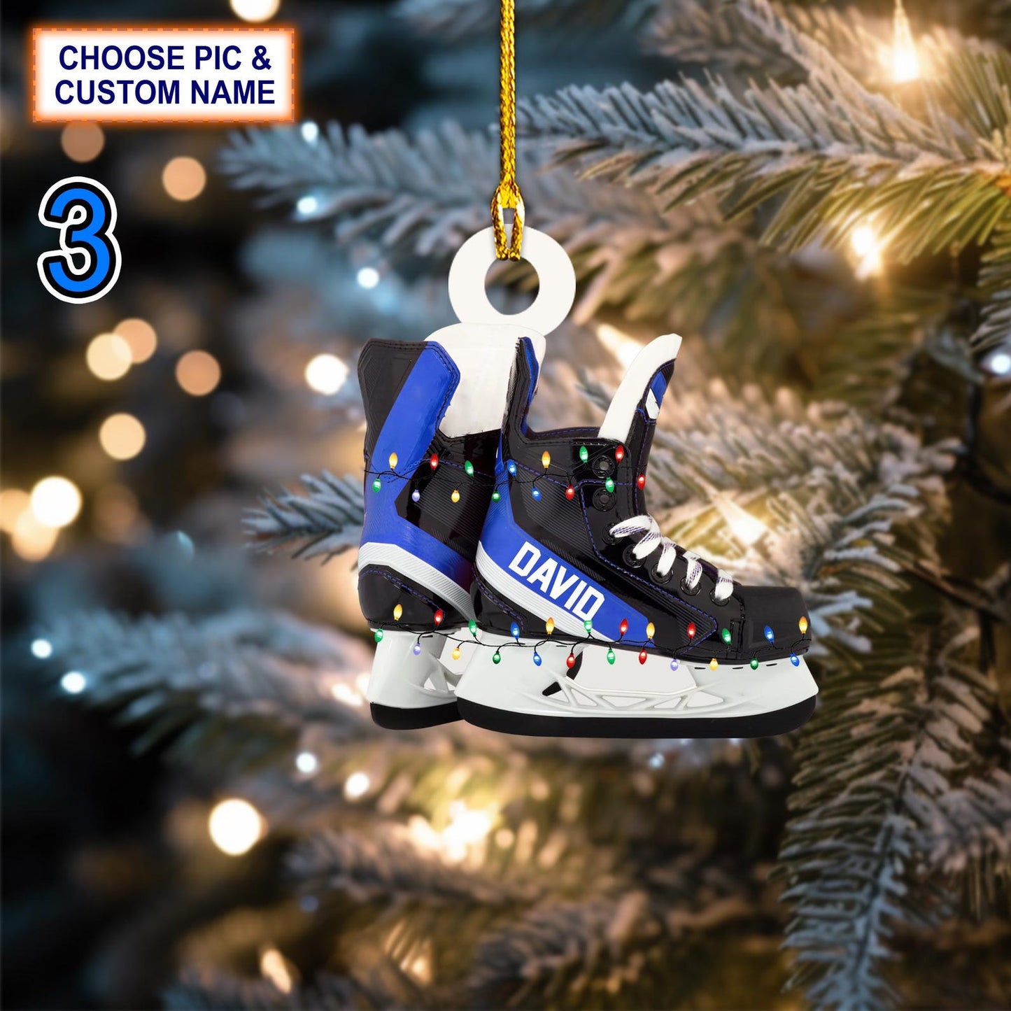 Personalized Ice Hockey Skates Christmas Ornament, Custom Name Hockey Lovers Ornament ON0888