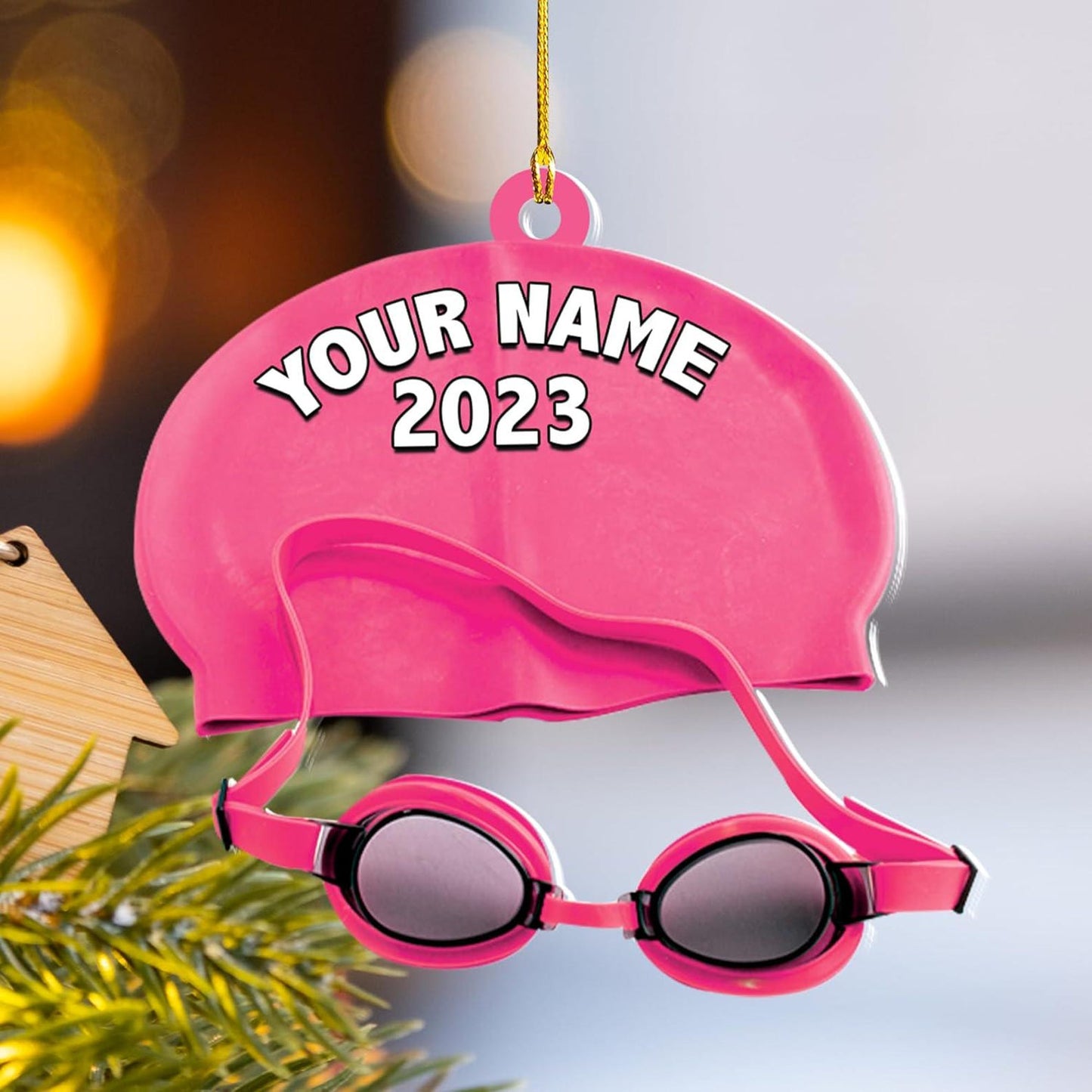 Personalized Swimming Glass Hat Ornament, Custom Name Swimming Lovers Ornament ON0856