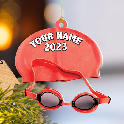 Personalized Swimming Glass Hat Ornament, Custom Name Swimming Lovers Ornament ON0856