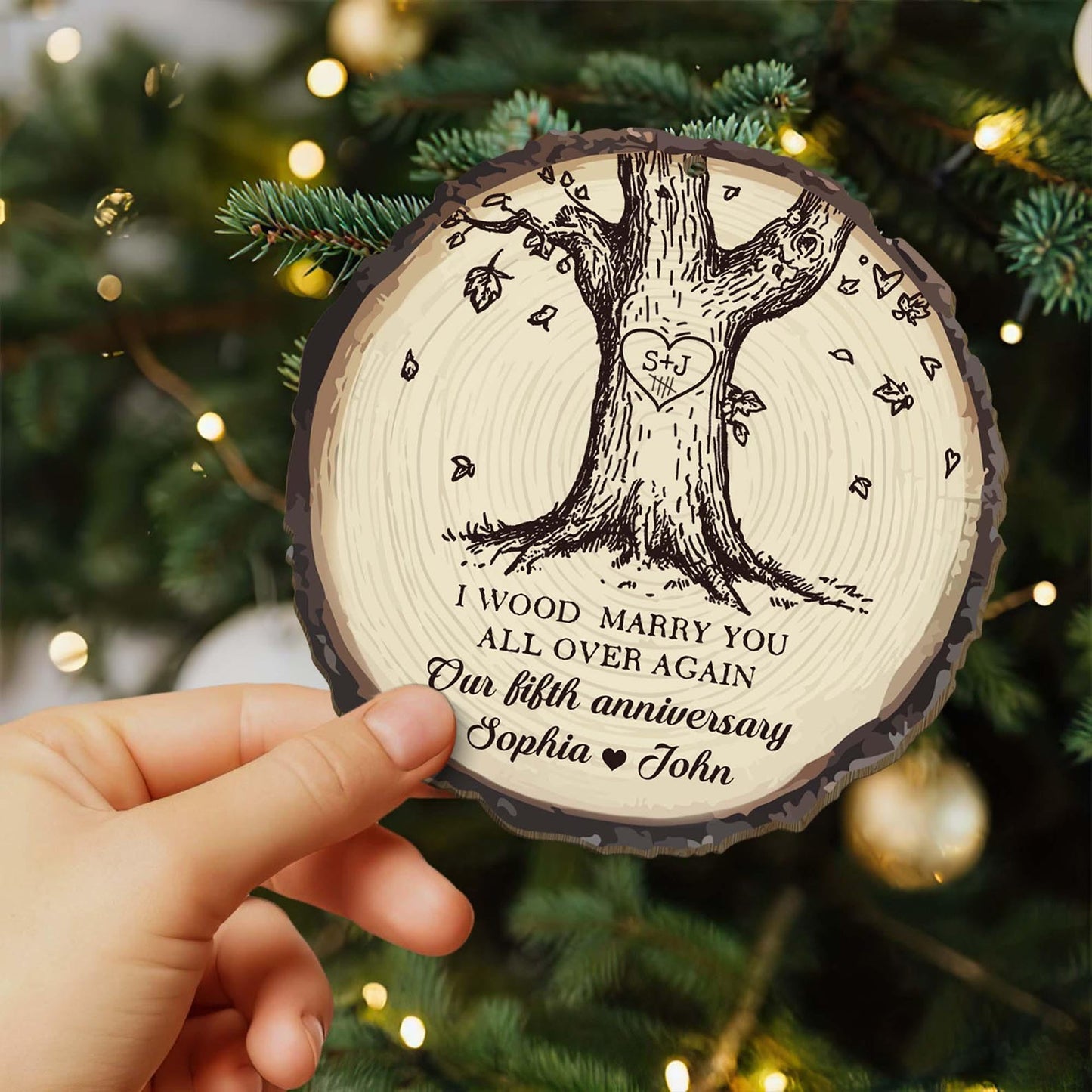 Personalized I Wood Marry You All Over Again Anniversary Wedding Ornament, Custom Our Fifth Anniverasry 5th Anniversary Christmas Wood Ornament ON0802